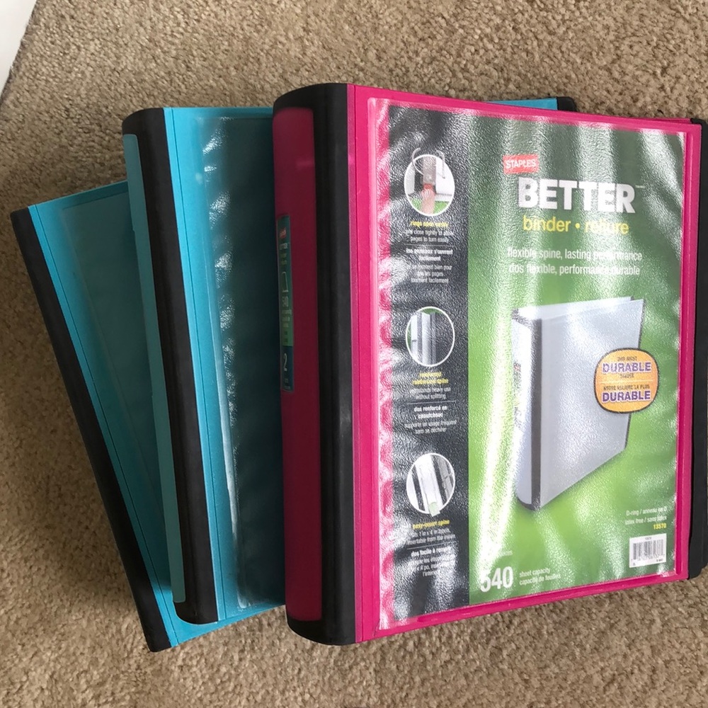 Bundle: Staples 2” Better Binder (1 pink 2 blue)